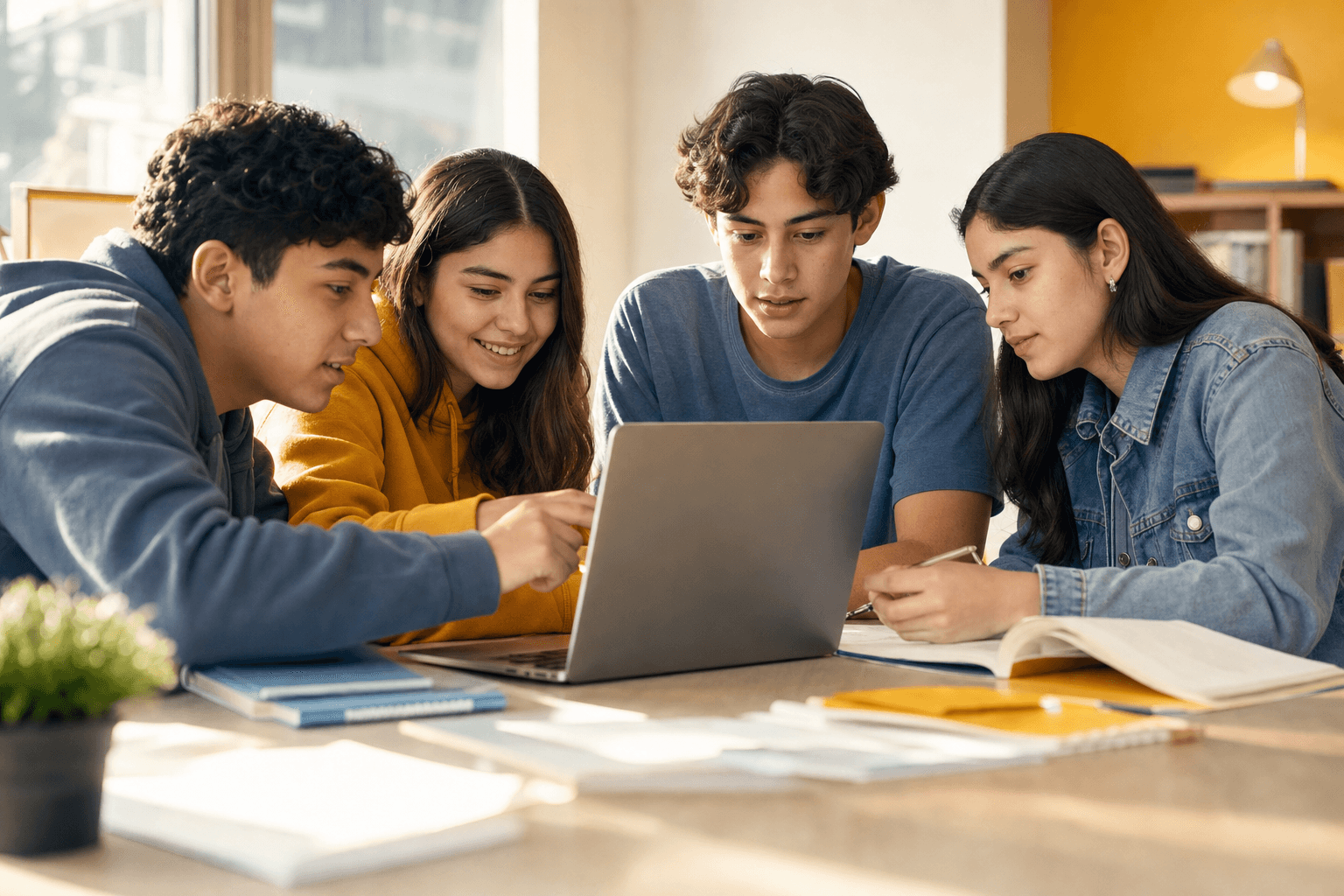 Estudiantes colaborando en un proyecto académico